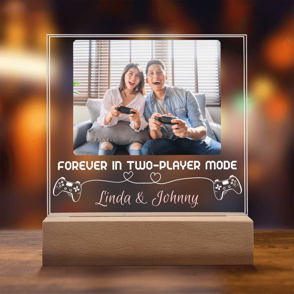 Gamer Couple Gift | Forever in Two-Player Mode | Personalized Square LED Night Light