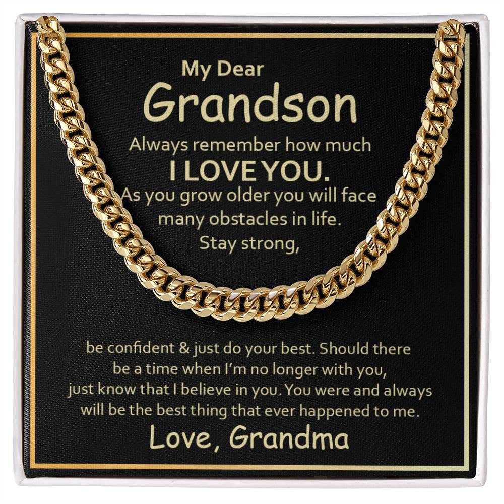 To Grandson From Grandma Necklace Gift |  Christmas Gift | Cuban Link Chain Silver or Gold |