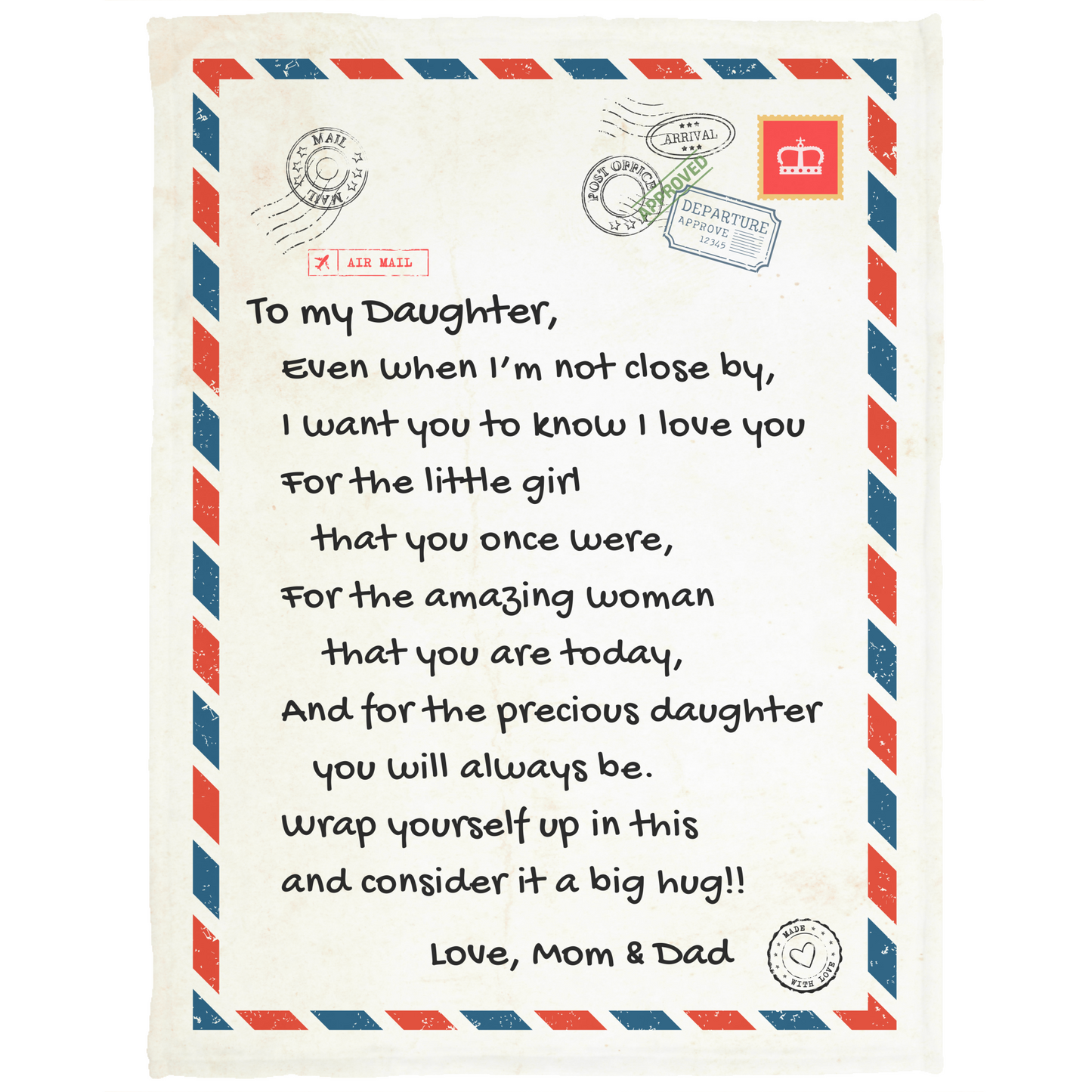 To Daughter From Mom & Dad | Going Away | Plush Fleece Blanket