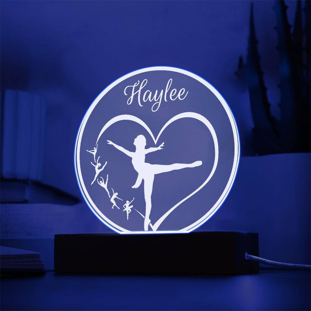 Personalized Name Ballerina LED Nightlight Acrylic Circle Plaque