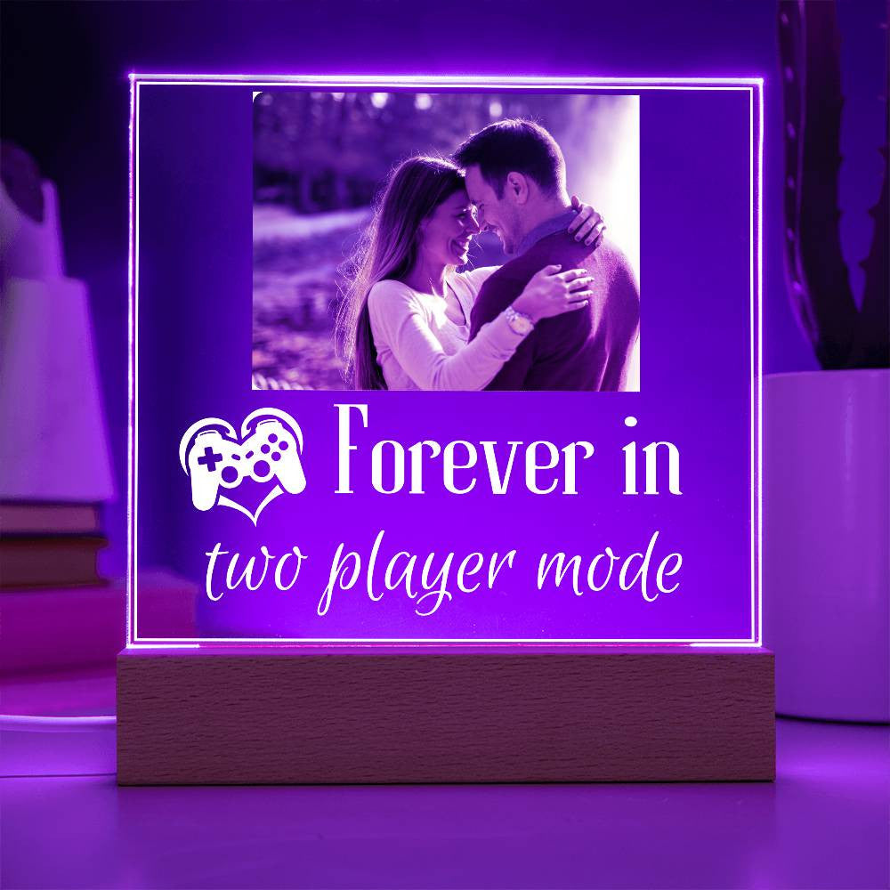 Gamer Couple Gift | Forever in Two-Player Mode | Personalized Square LED Night Light