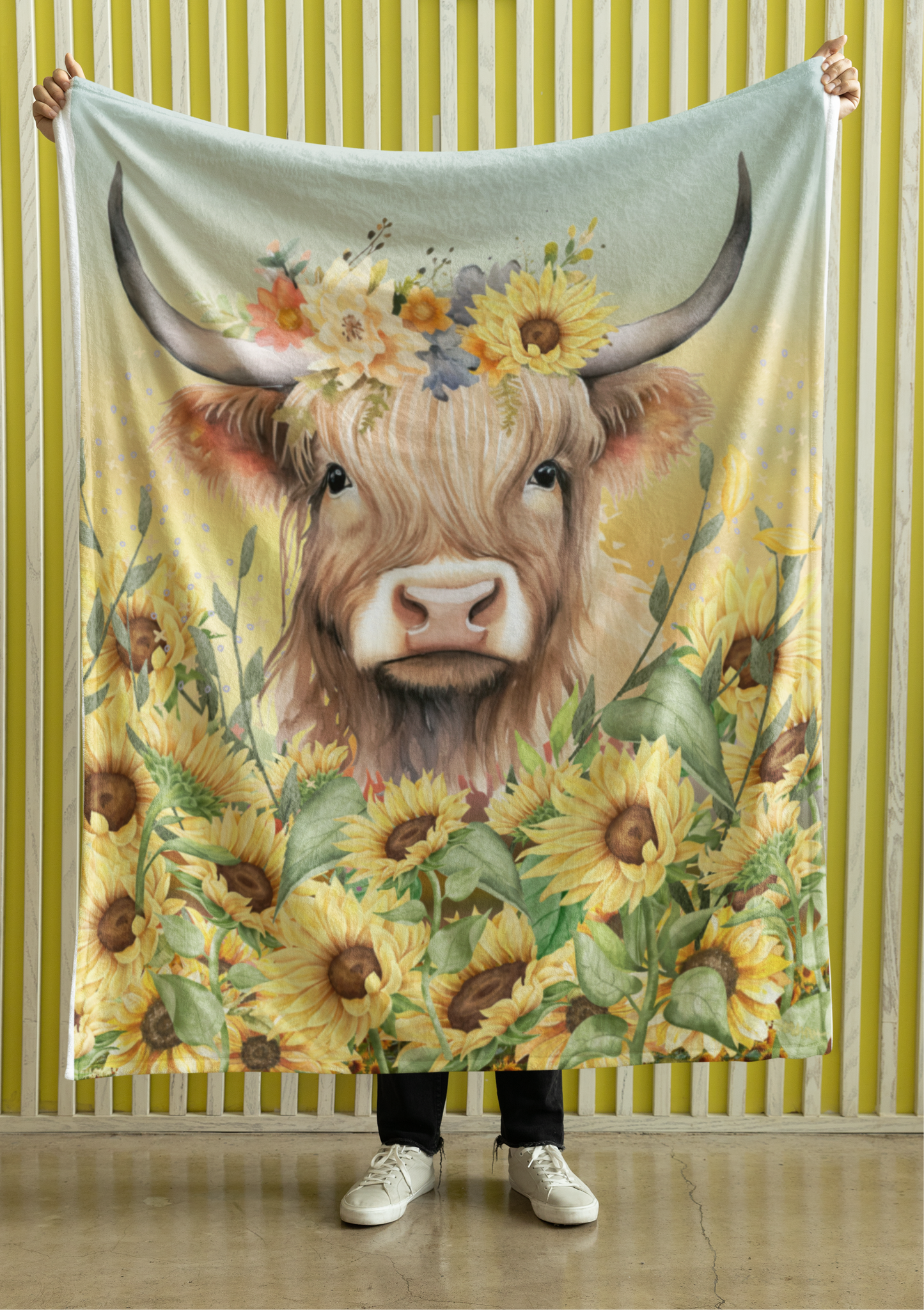 Highland Cow Sunflower Garden Velveteen Plush Blanket