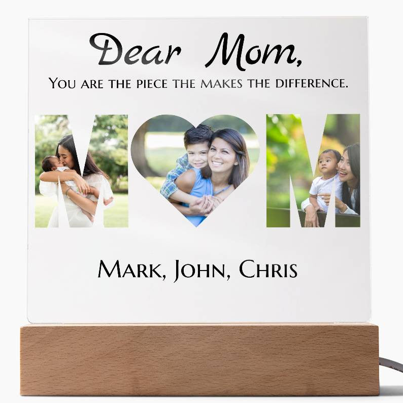 Personalized MOM Photo Acrylic Square Plaque LED base | Mother's Day | Christmas