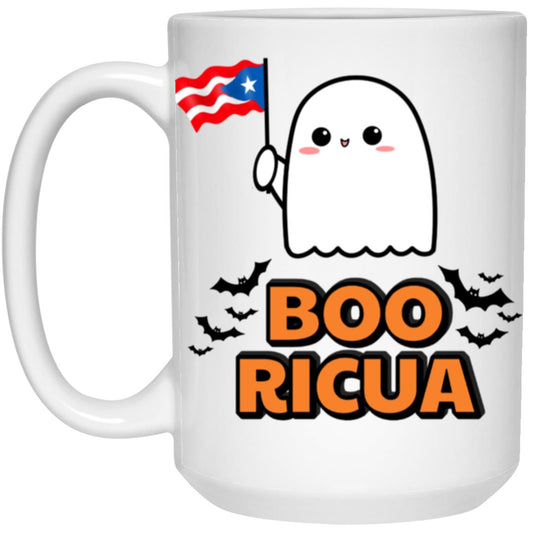 BOO RICUA Halloween White Mug | Funny Halloween Puerto Rican Boricua Cute Ghost