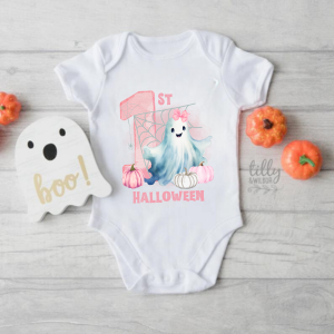 Personalized 1st Halloween Name Cute Ghost | Gerber ONESIES® BRAND SHORT SLEEVE BODYSUITS Front Print