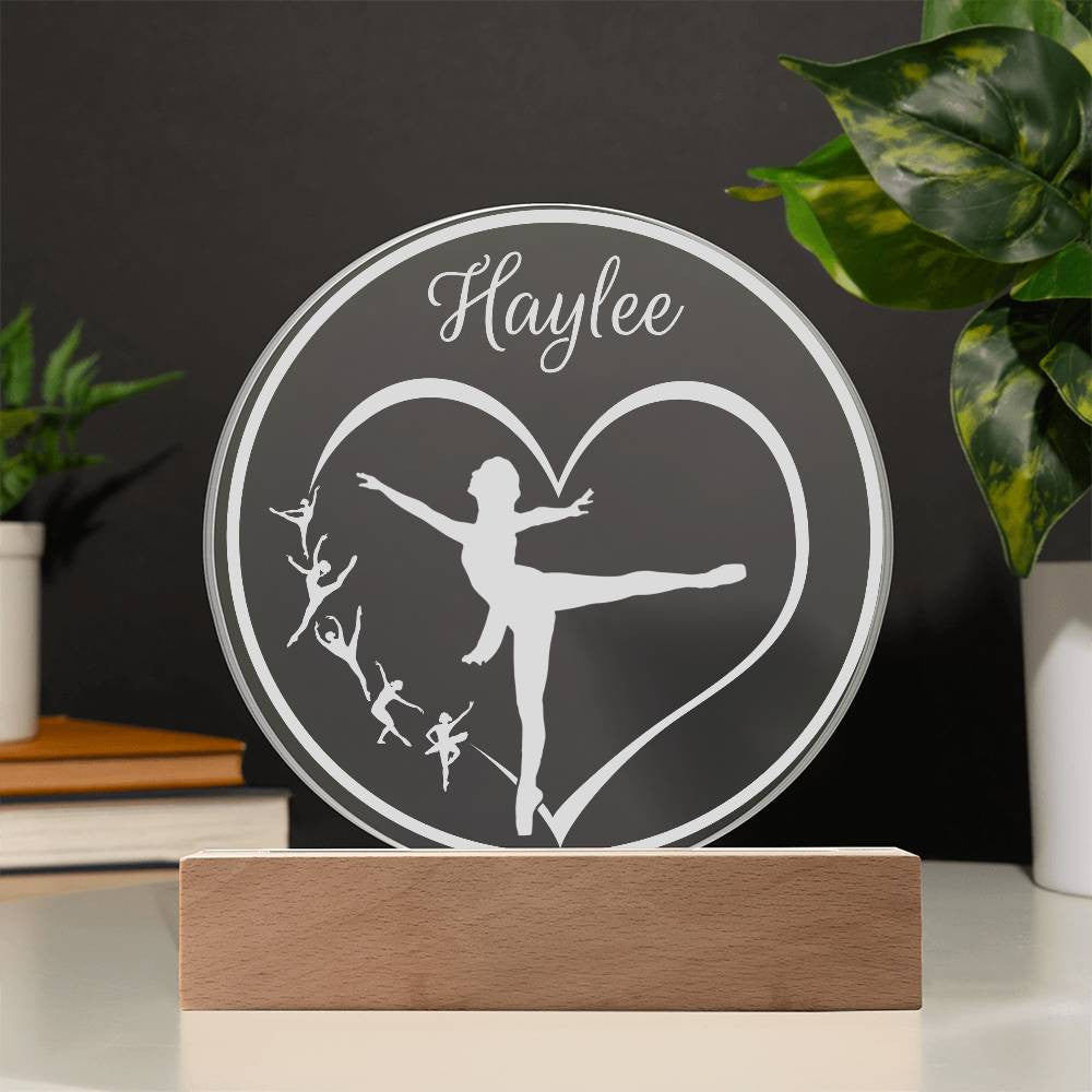 Personalized Name Ballerina LED Nightlight Acrylic Circle Plaque