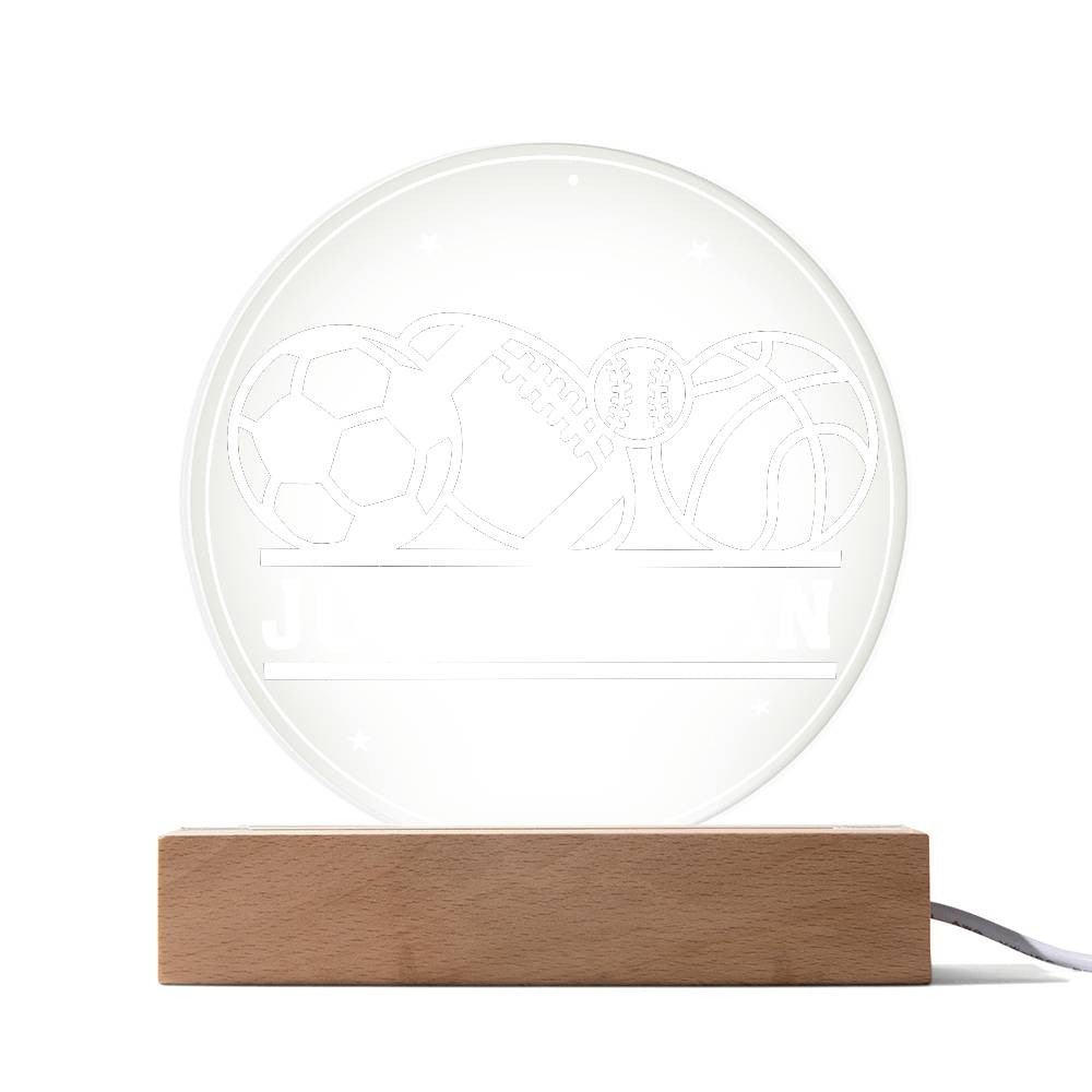 Personalized Name Sports Balls LED Nightlight Acrylic Circle Plaque