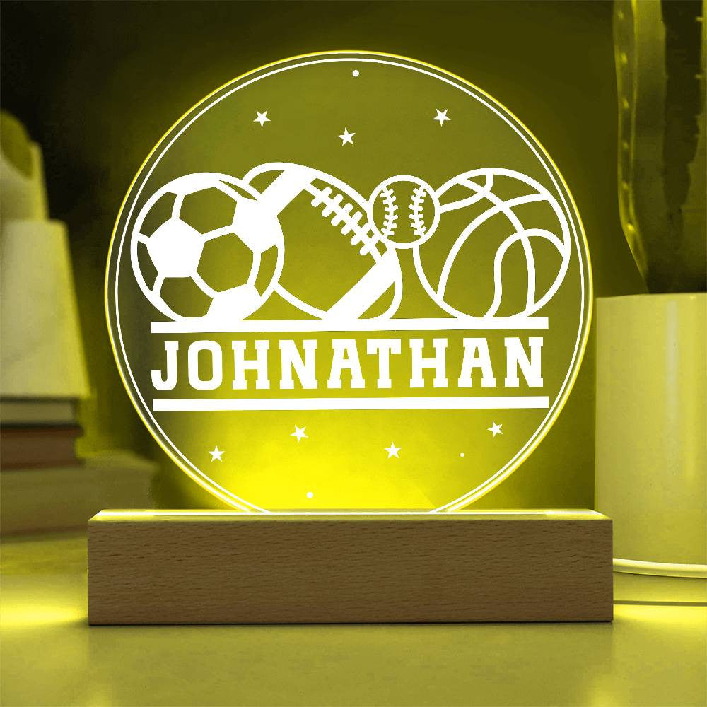 Personalized Name Sports Balls LED Nightlight Acrylic Circle Plaque