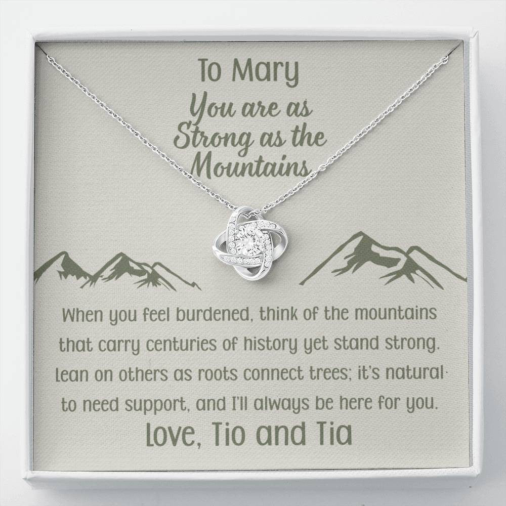 You Are as Strong as the Mountains | Personalized Gift Love Knot Necklace | Poem and Gift Box Included