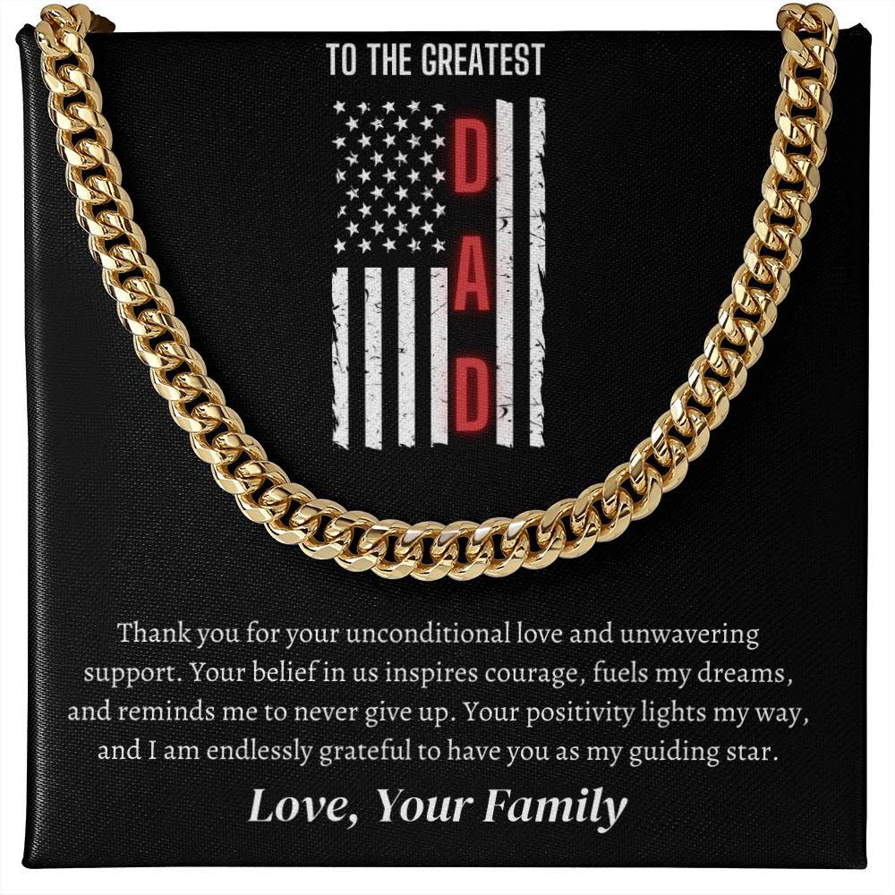 Personalized DAD Cuban Link Chain Message Card Necklace Gift American Flag Red Stripe Support Firefighters.