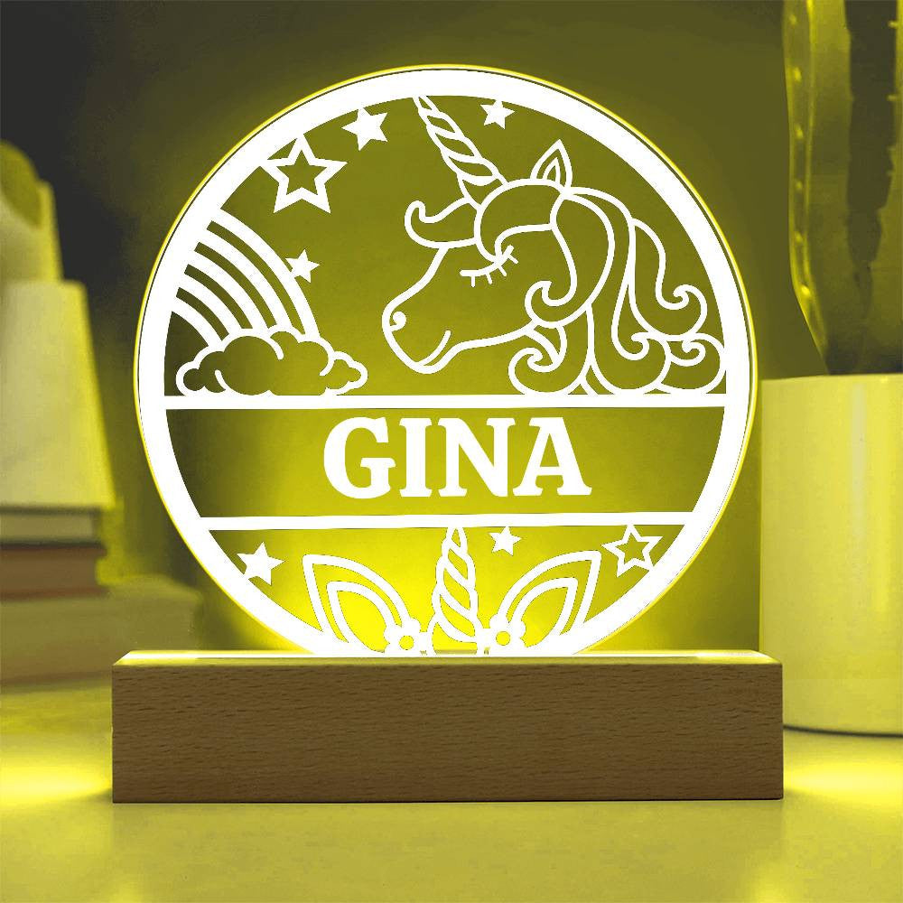 Unicorn Name LED Nightlight Acrylic Circle Plaque