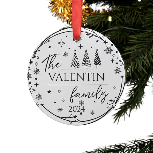 Photo & Family Name |  2-sided Acrylic Ornament with Ribbon