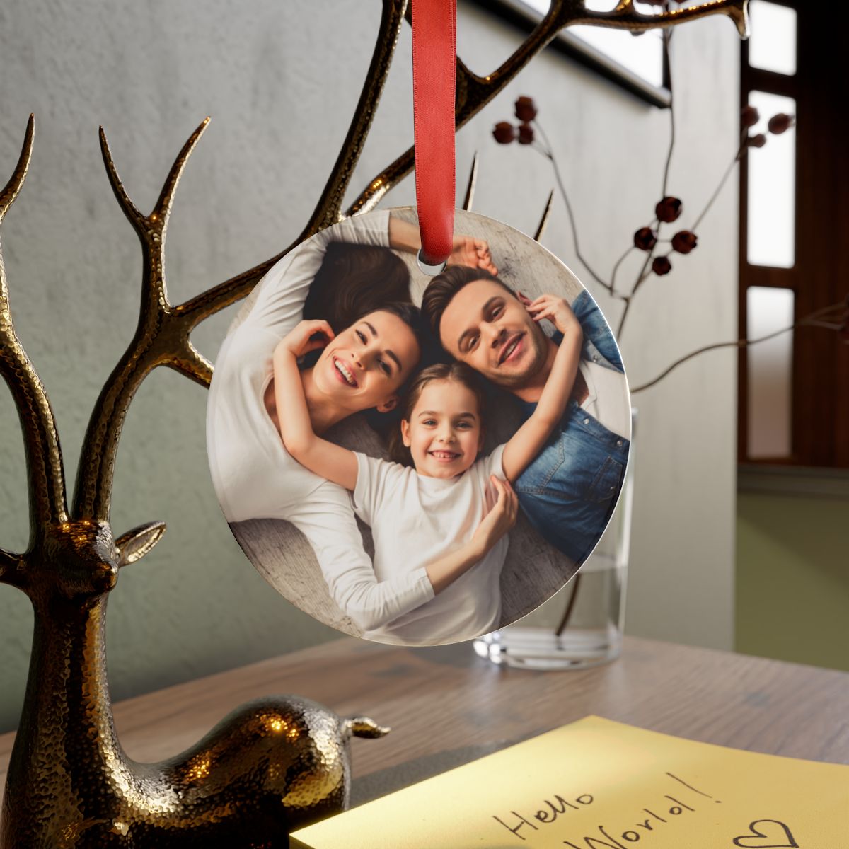 Photo & Family Name |  2-sided Acrylic Ornament with Ribbon