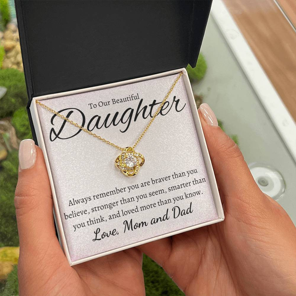 FREE PERSONALIZATION | Daughter Necklace Gift for Christmas, Birthday | Love Knot Necklace (Yellow & White Gold Variants)