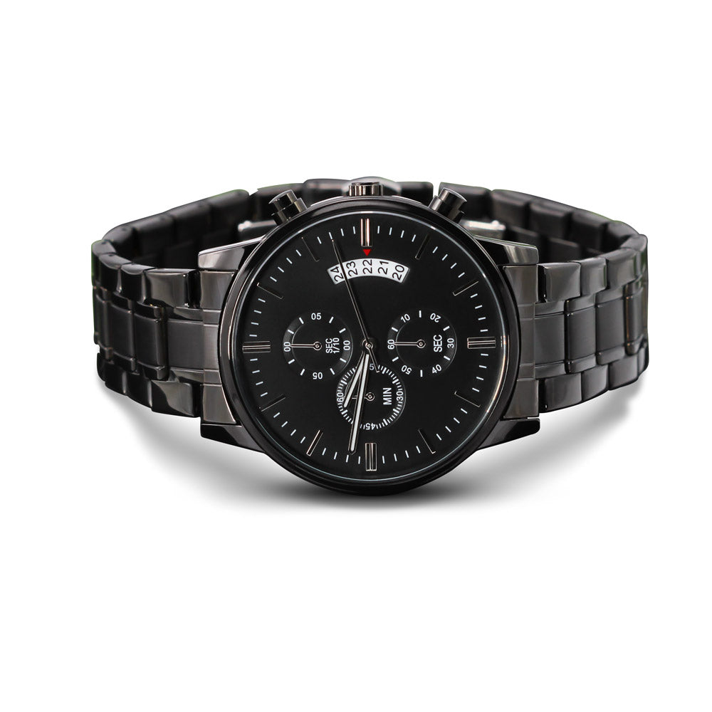 A Timeless Gift for Your Son: The Engraved Design Black Chronograph Watch