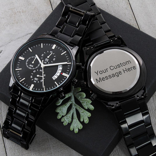 Elevate Every Moment with the Customizable Engraved Black Chronograph Watch