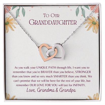 Granddaughter Interlocking Hearts Necklace Gift from Grandma & Grandpa