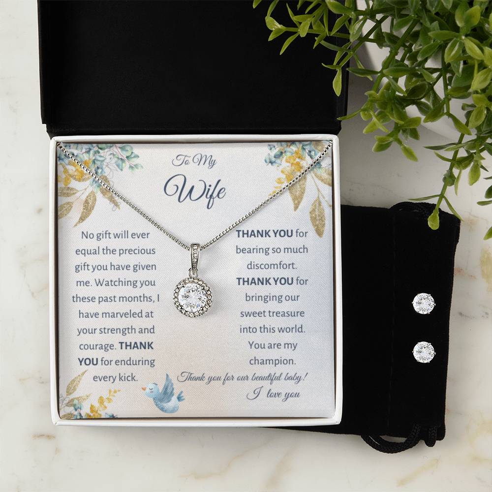 Eternal Hope Necklace + Clear CZ Earrings | Push Gift | New Mom Gift | You did it | Precious Gift