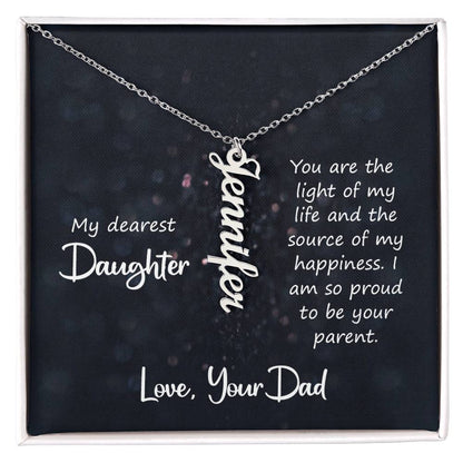 My Dearest Daughter Vertical Name Necklace | Personalized Gift