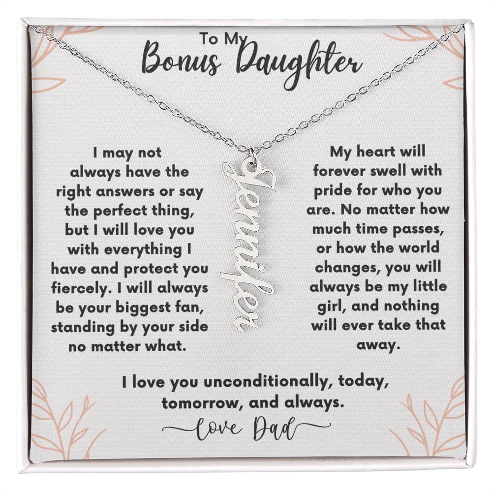 FREE PERSONALIZATION💖Gift for Christmas, Anniversary, or Birthday 💖 Vertical Name Necklace | To Bonus Daughter From Dad