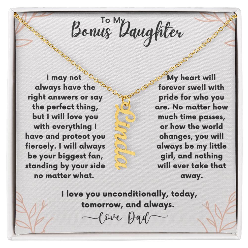 FREE PERSONALIZATION💖Gift for Christmas, Anniversary, or Birthday 💖 Vertical Name Necklace | To Bonus Daughter From Dad