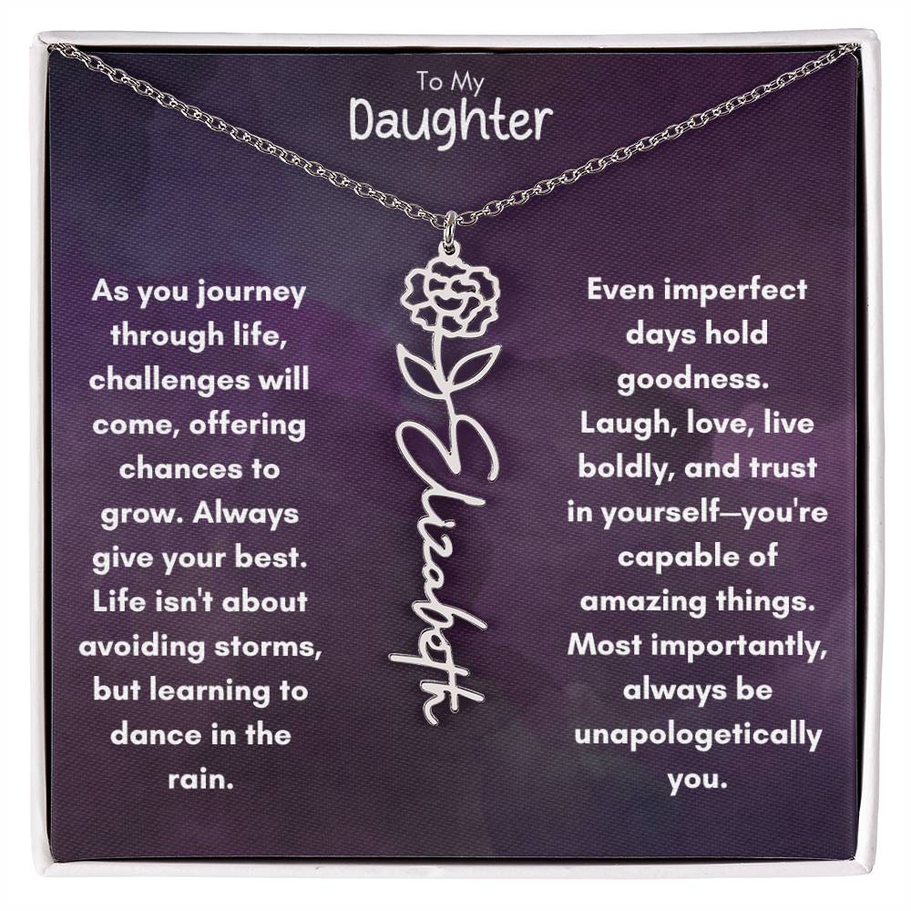 To My Daughter - Flower Vertical Name Necklace | Personalize with Birth Flower