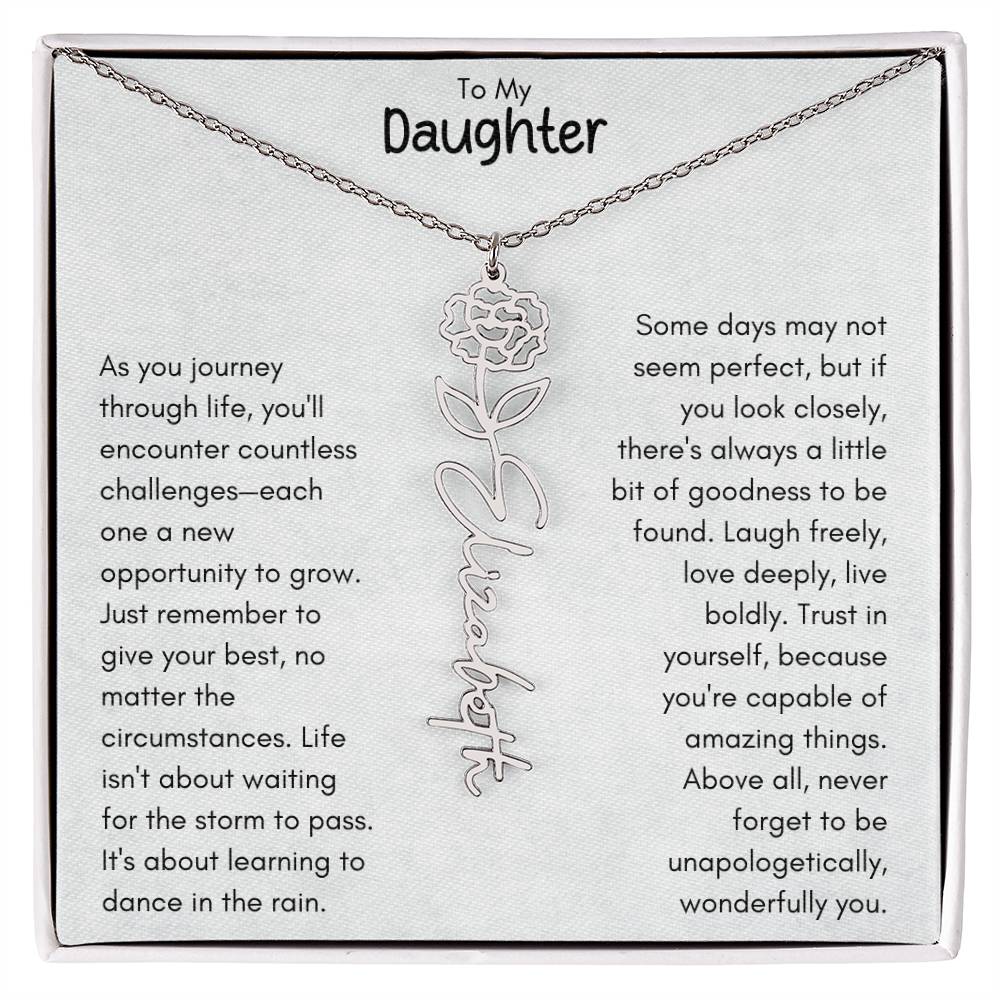 To My Daughter - Flower Vertical Name Necklace | Personalize with Birth Flower