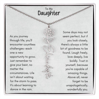 To My Daughter - Flower Vertical Name Necklace | Personalize with Birth Flower