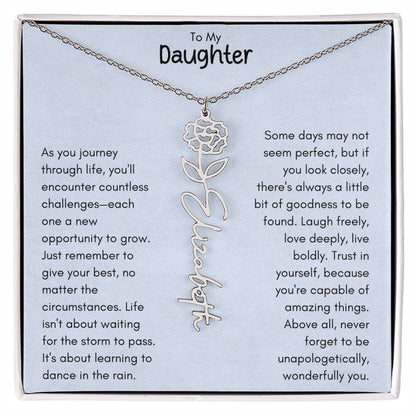 To My Daughter - Flower Vertical Name Necklace | Personalize with Birth Flowe