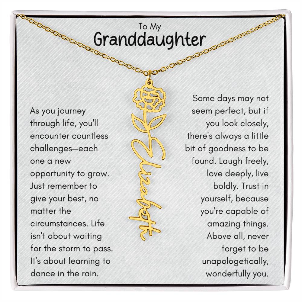 To My Granddaughter - Flower Vertical Name Necklace | Personalize with Birth Flower