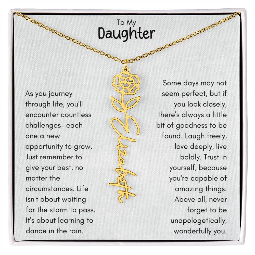 To My Daughter - Flower Vertical Name Necklace | Personalize with Birth Flower