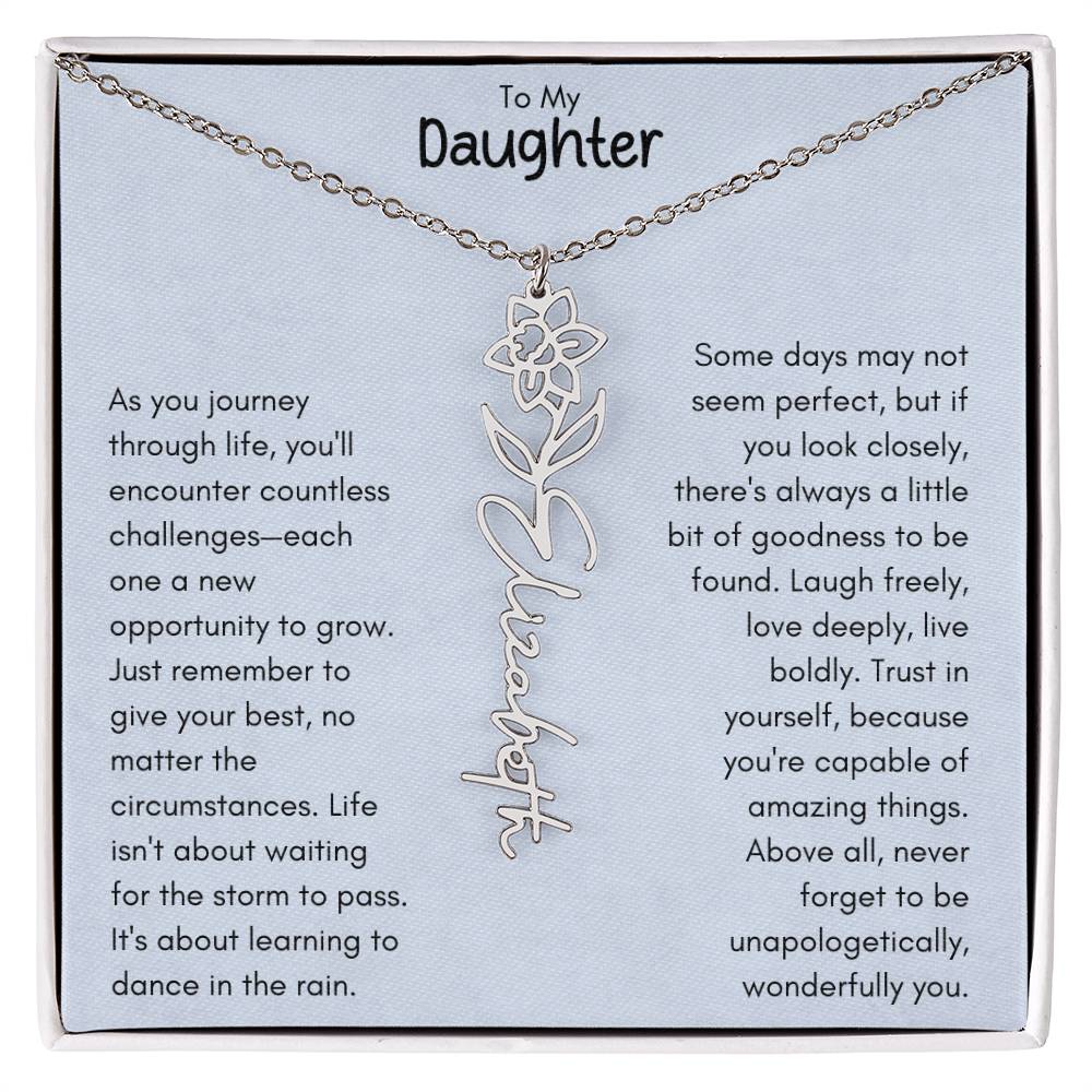 To My Daughter - Flower Vertical Name Necklace | Personalize with Birth Flowe