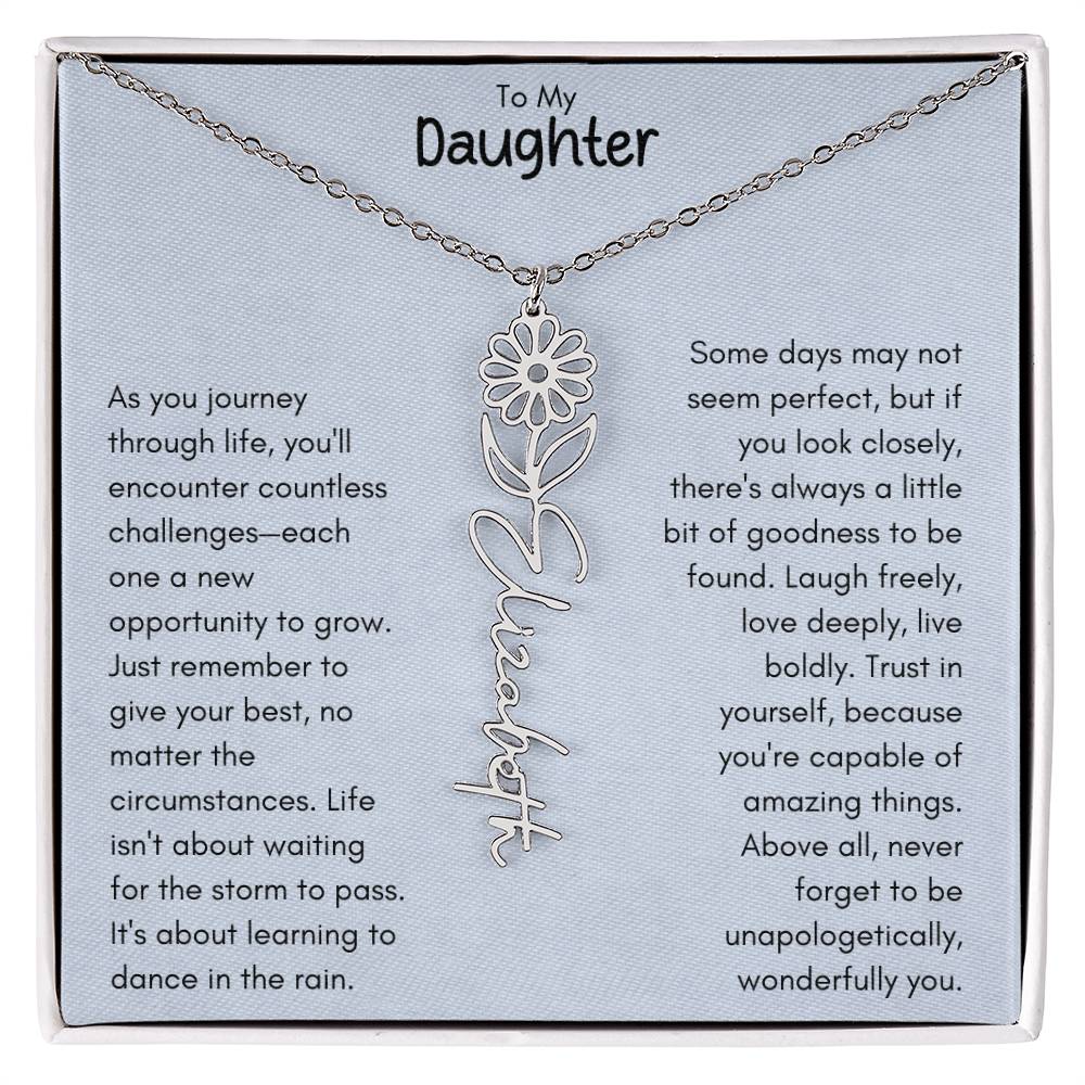 To My Daughter - Flower Vertical Name Necklace | Personalize with Birth Flowe