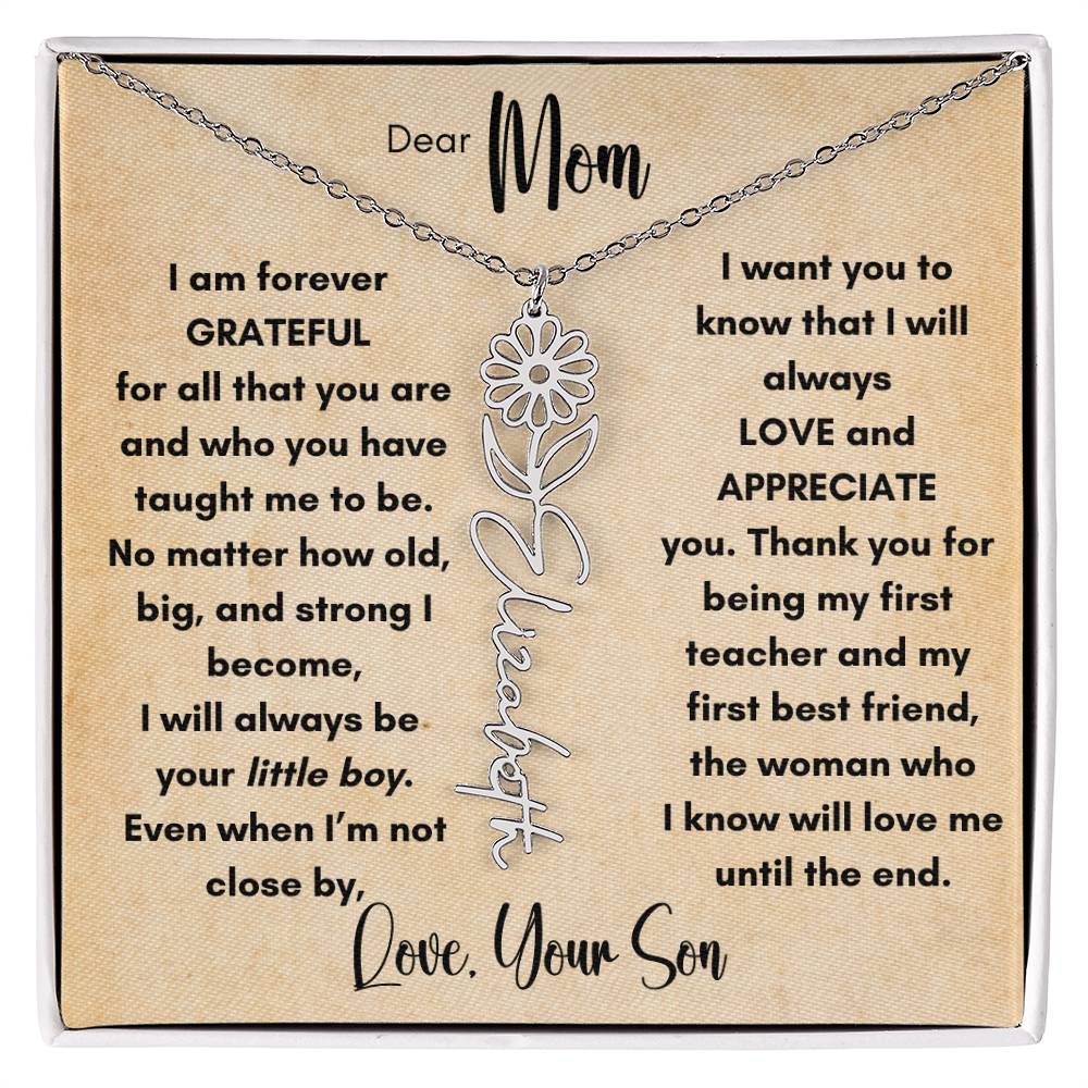 To Mom - From Son Birth Flower Name Necklace | Personalize with Birth Flower