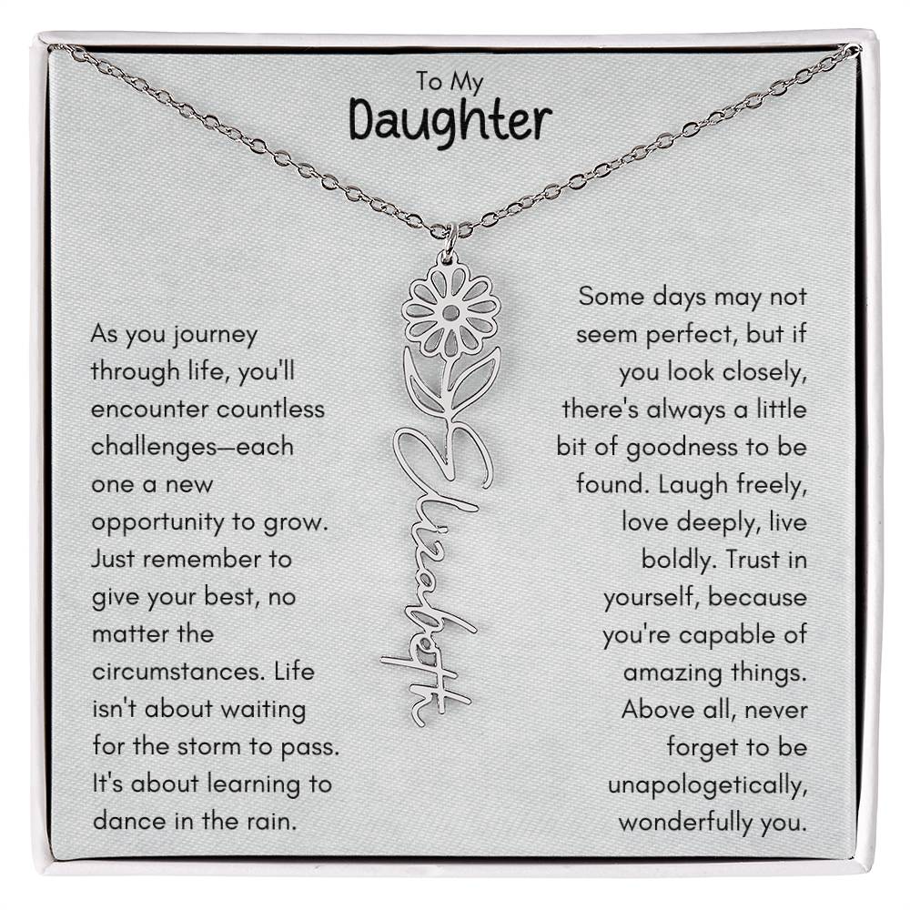 To My Daughter - Flower Vertical Name Necklace | Personalize with Birth Flower