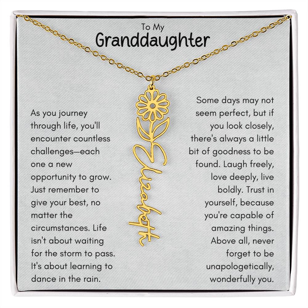 To My Granddaughter - Flower Vertical Name Necklace | Personalize with Birth Flower