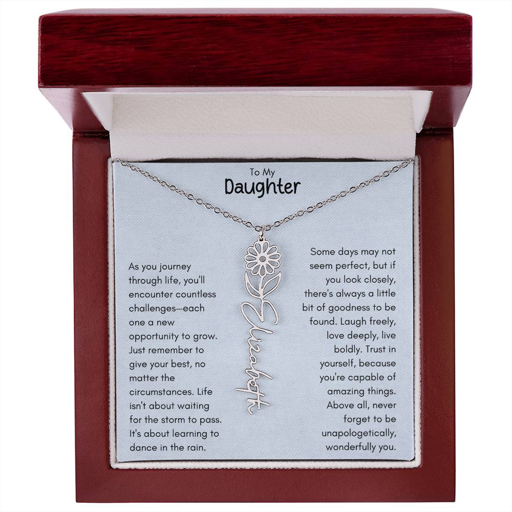 To My Daughter - Flower Vertical Name Necklace | Personalize with Birth Flowe