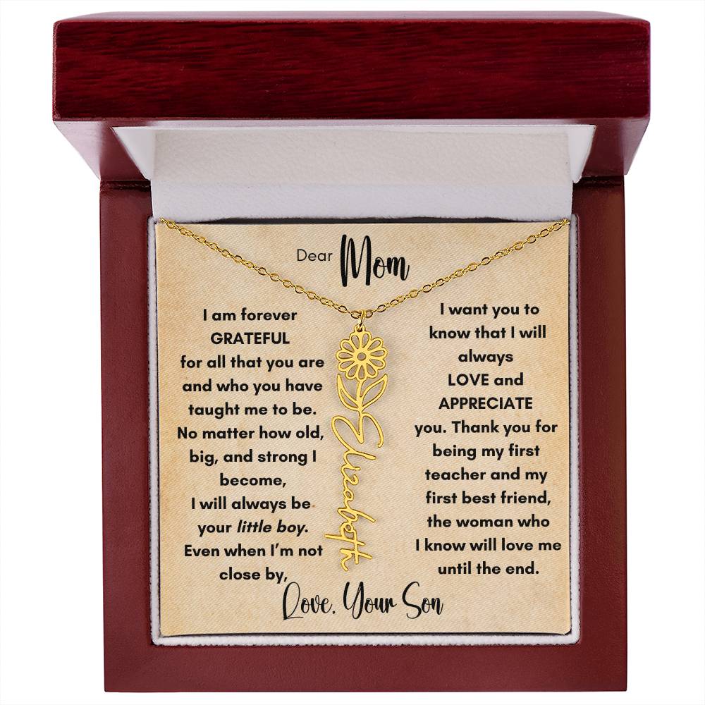 To Mom - From Son Birth Flower Name Necklace | Personalize with Birth Flower