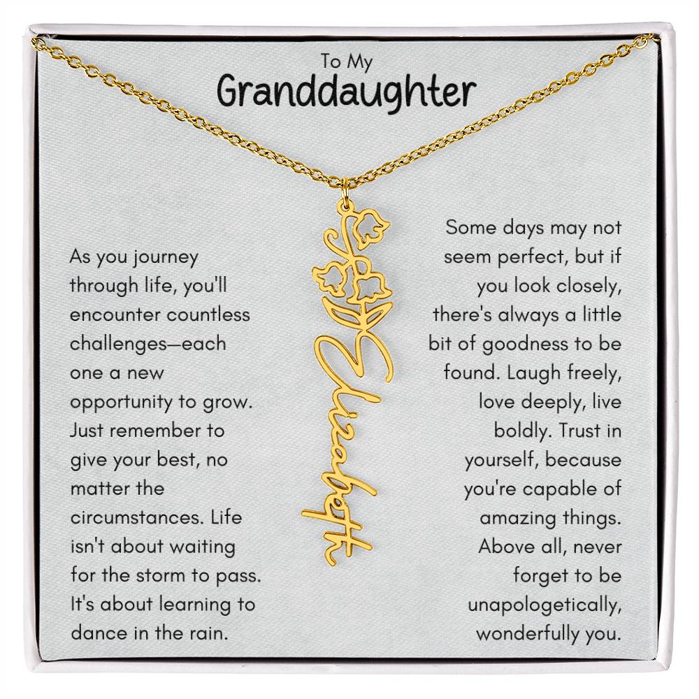 To My Granddaughter - Flower Vertical Name Necklace | Personalize with Birth Flower