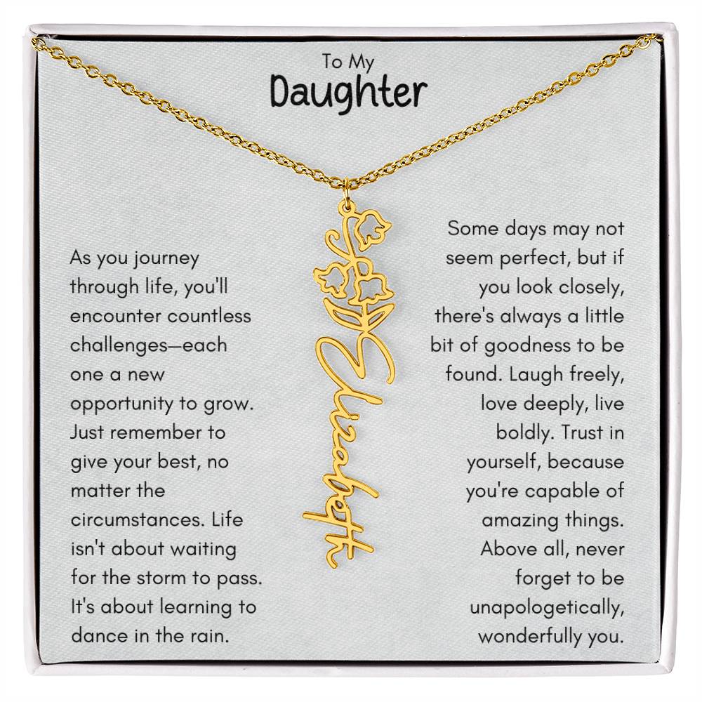 To My Daughter - Flower Vertical Name Necklace | Personalize with Birth Flower