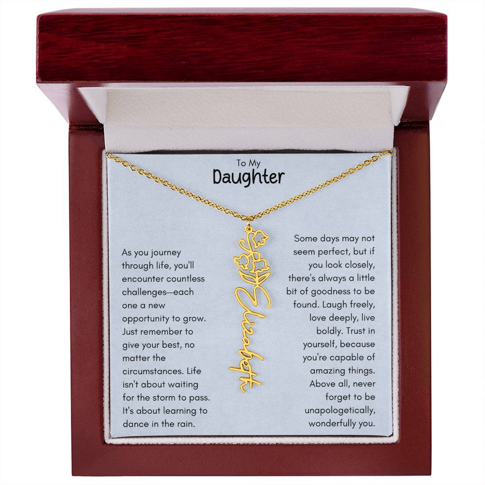 To My Daughter - Flower Vertical Name Necklace | Personalize with Birth Flowe