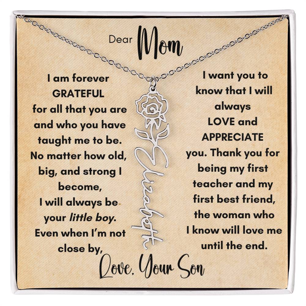 To Mom - From Son Birth Flower Name Necklace | Personalize with Birth Flower