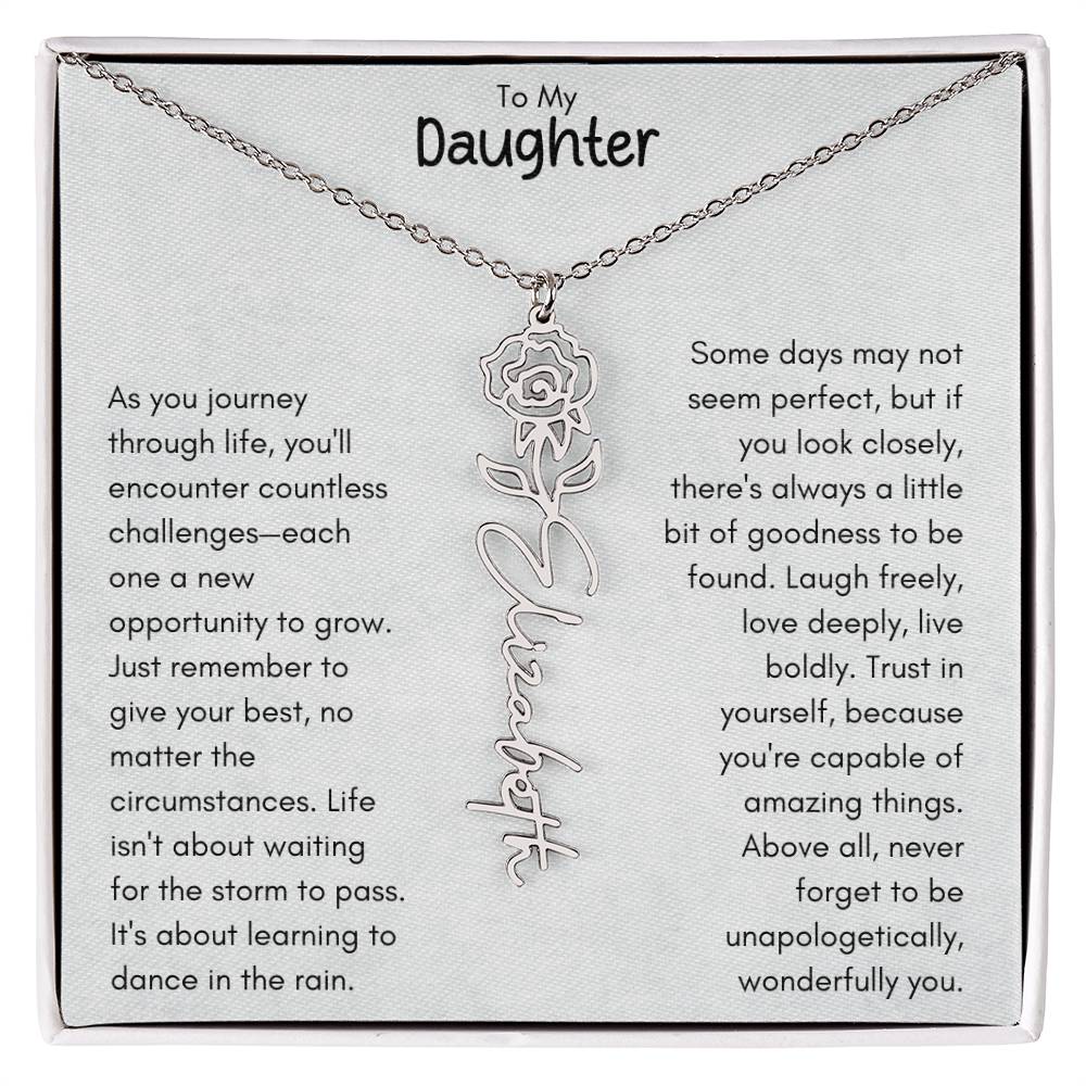 To My Daughter - Flower Vertical Name Necklace | Personalize with Birth Flower