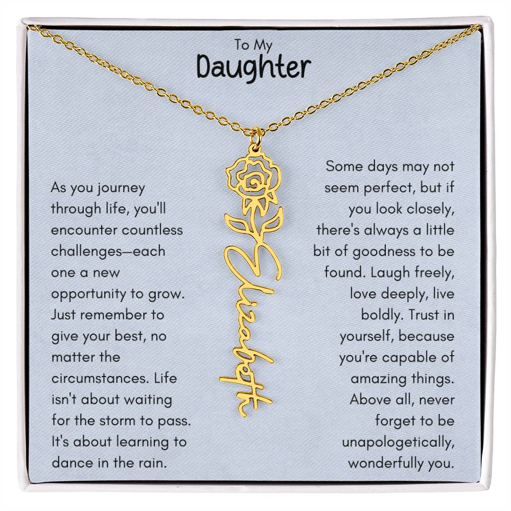 To My Daughter - Flower Vertical Name Necklace | Personalize with Birth Flowe