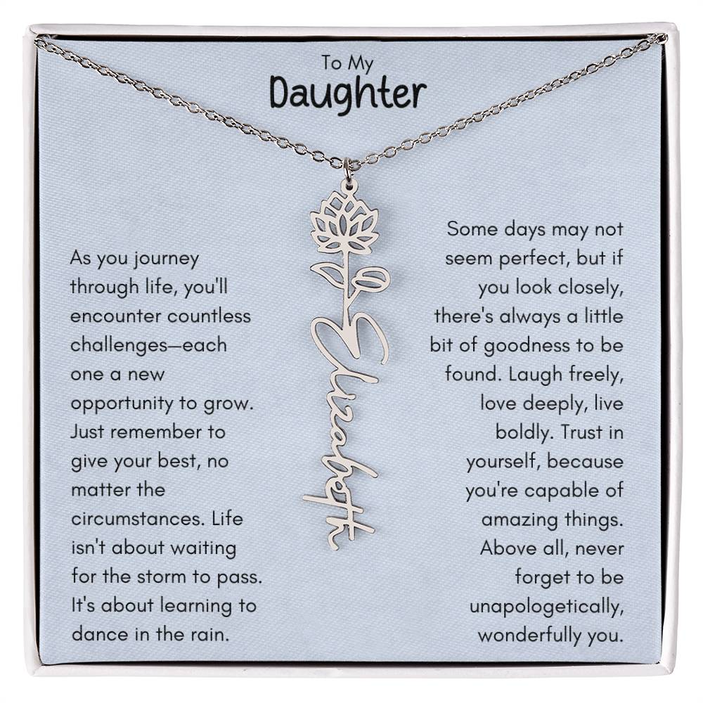 To My Daughter - Flower Vertical Name Necklace | Personalize with Birth Flowe