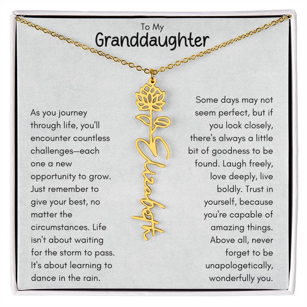 To My Granddaughter - Flower Vertical Name Necklace | Personalize with Birth Flower