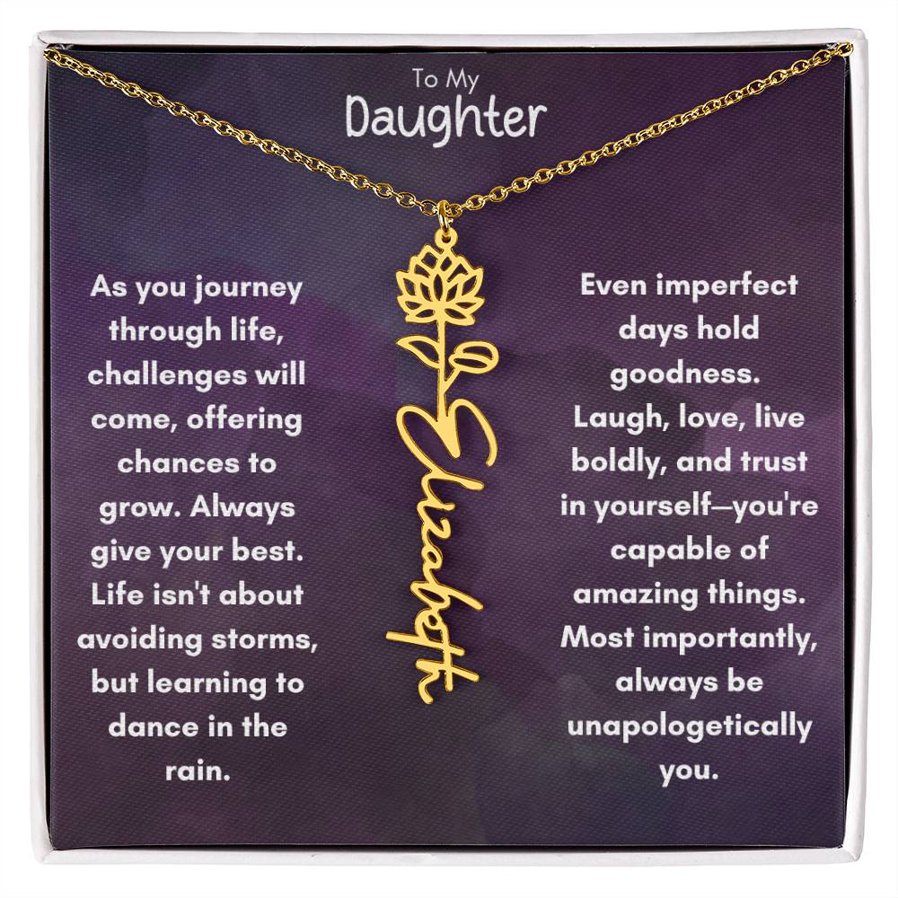 To My Daughter - Flower Vertical Name Necklace | Personalize with Birth Flower