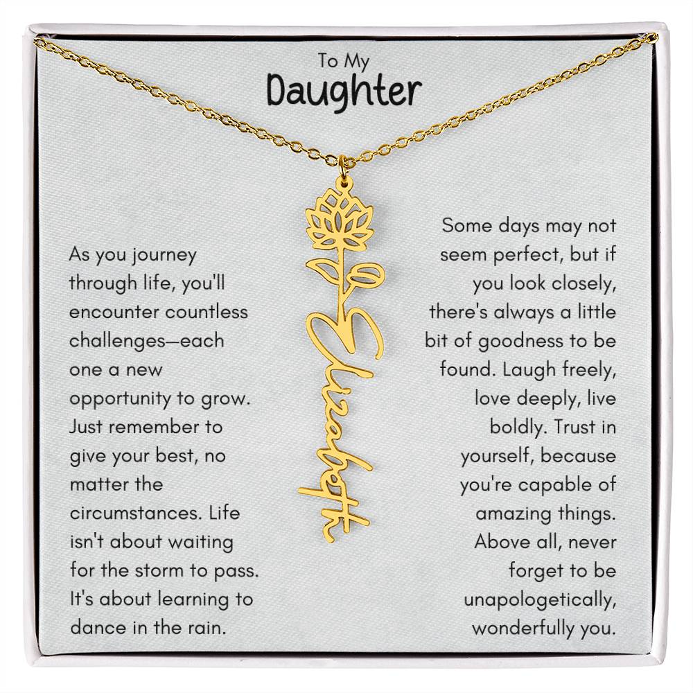 To My Daughter - Flower Vertical Name Necklace | Personalize with Birth Flower