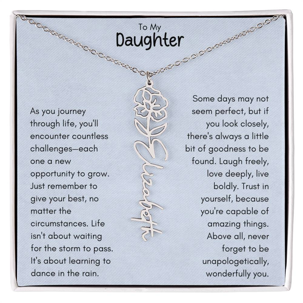 To My Daughter - Flower Vertical Name Necklace | Personalize with Birth Flowe