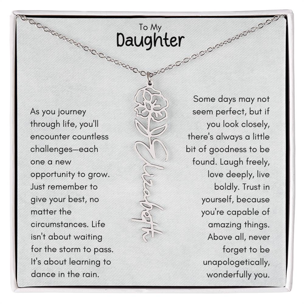 To My Daughter - Flower Vertical Name Necklace | Personalize with Birth Flower